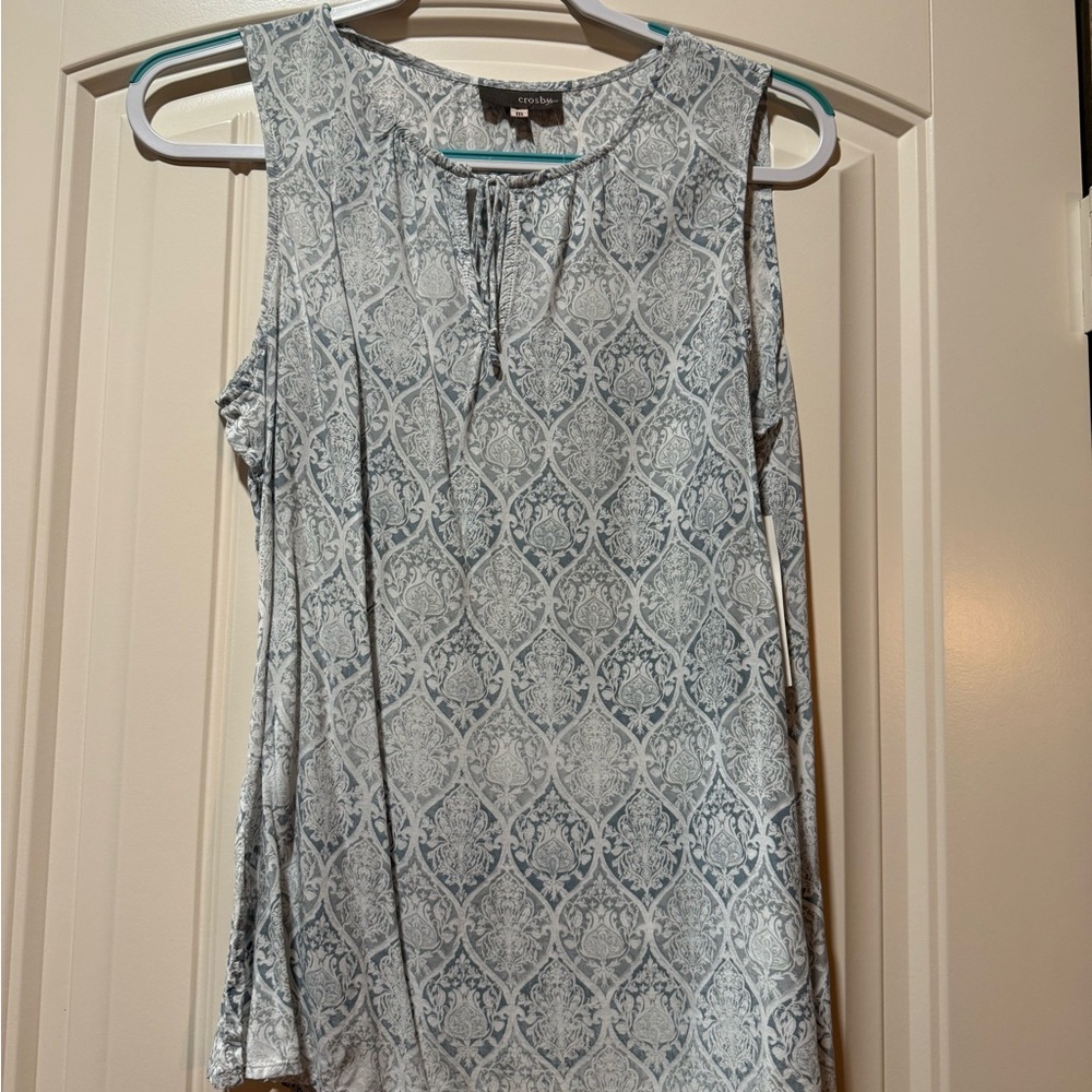 CROSBY by Mollie Burch Blue and White Sleeveless Blouse